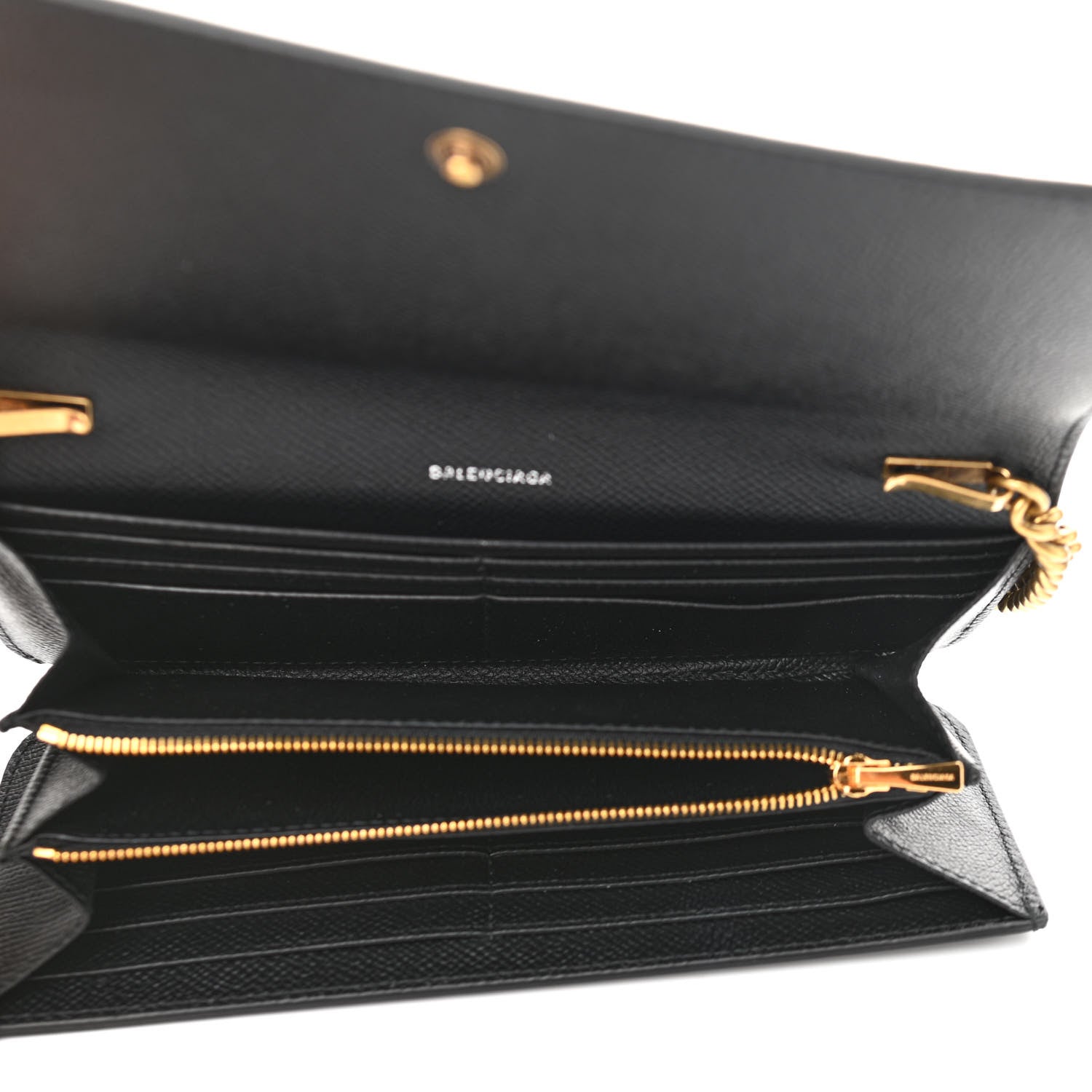Balenciaga Grained Calfskin Logo Cash Continental Wallet on Chain Black White 5 of 11