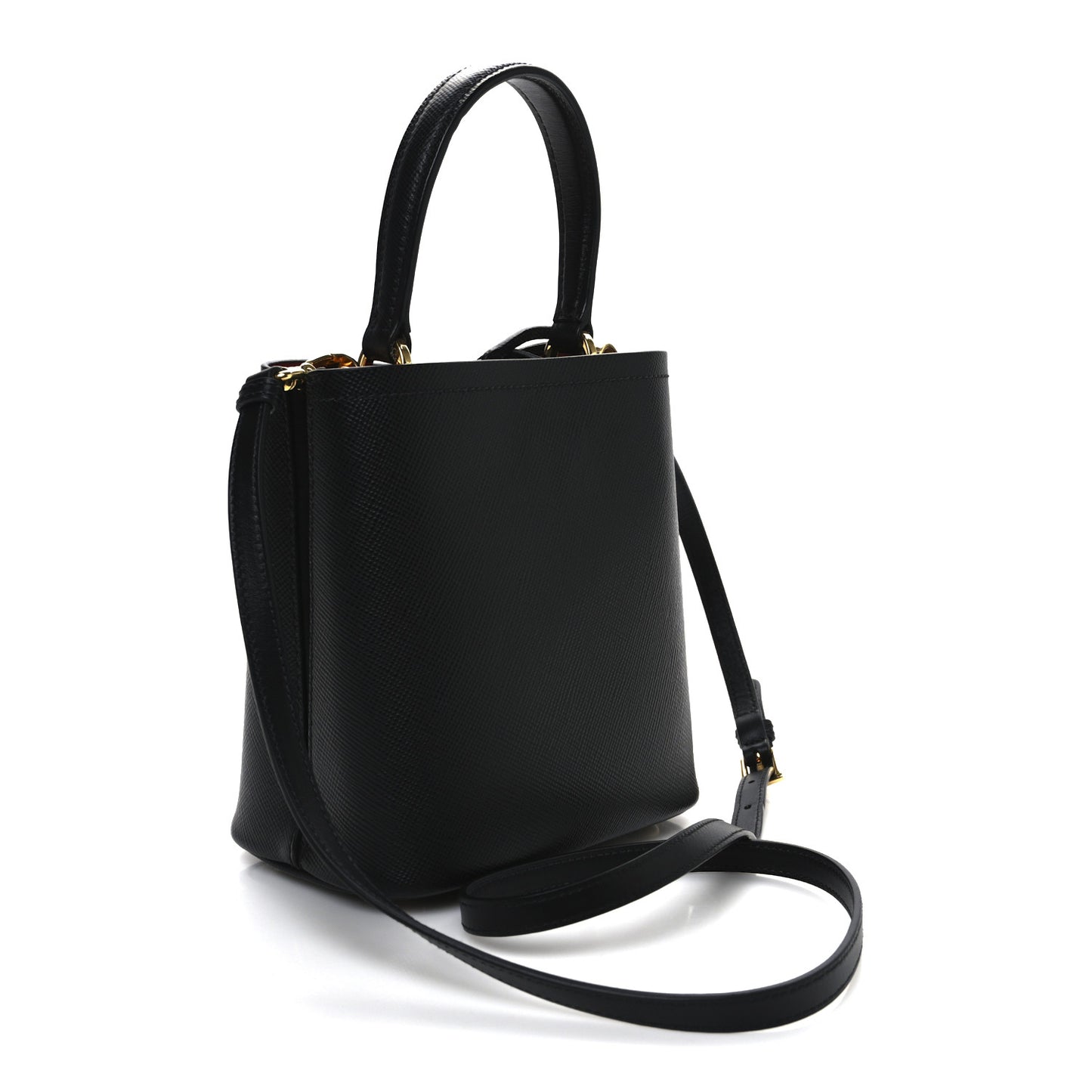 Saffiano Cuir Small Panier Bucket Bag Black Fuoco