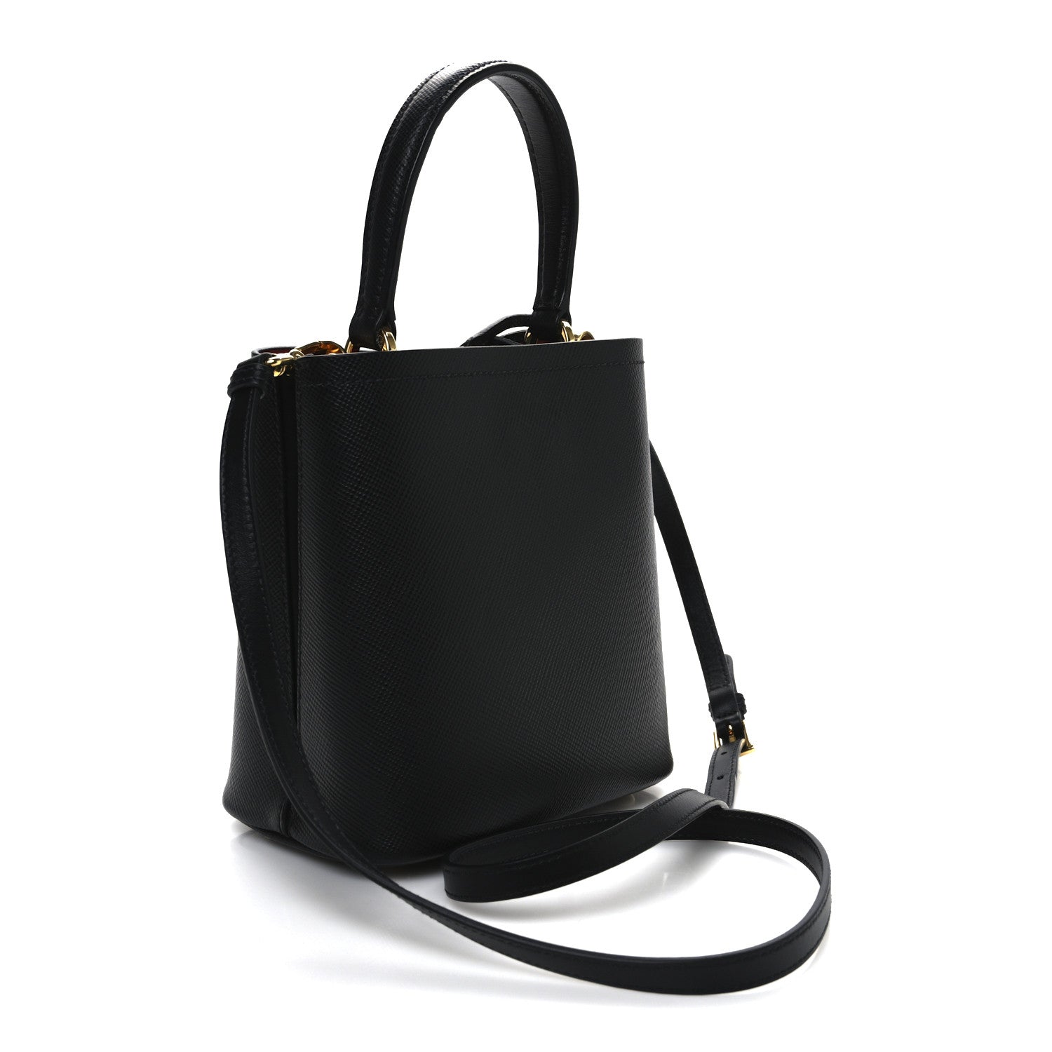 Prada Saffiano Cuir Small Panier Bucket Bag Black Fuoco 3 of 9