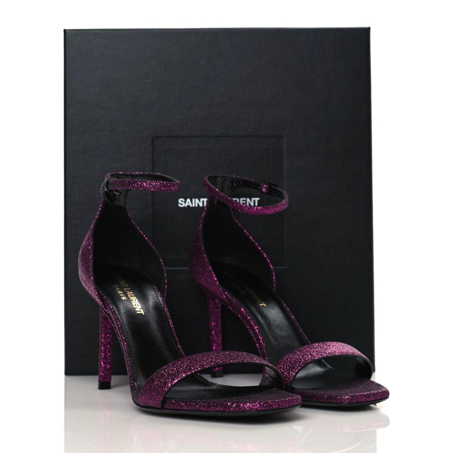 Saint Laurent Glitter Amber 85 Ankle Strap Sandals 38 Fuchsia 9 of 9