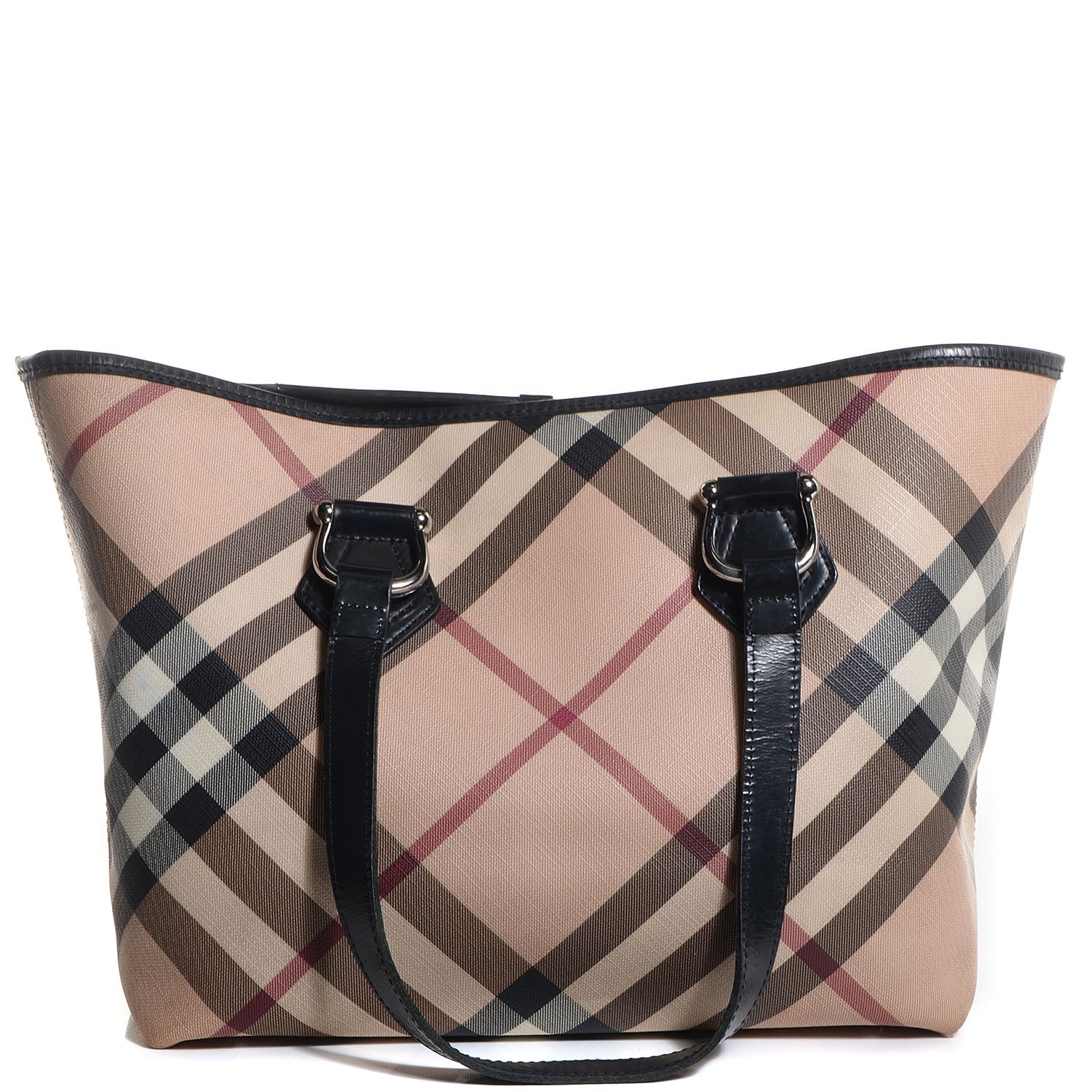 Burberry Patent Supernova Check Small Stanton Tote Black 1 of 8