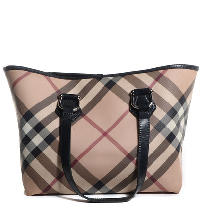 Burberry Patent Supernova Check Small Stanton Tote Black 1 of 8