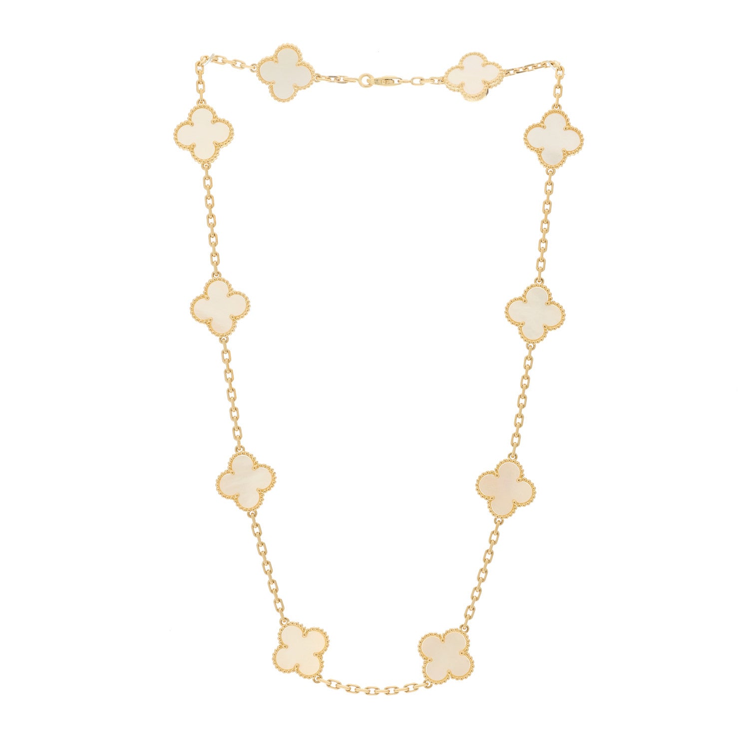 Van Cleef & Arpels 18K Yellow Gold Mother of Pearl 10 Motifs Vintage Alhambra Necklace 3 of 5
