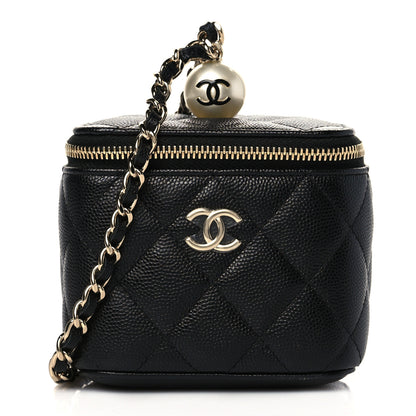 Chanel Caviar Quilted Mini Pearl On Top Vanity Case With Chain Black 1 of 11