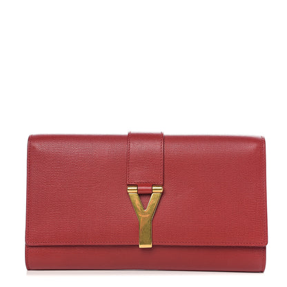 Saint Laurent Textured Calfskin Classic Y Ligne Clutch Red 1 of 10