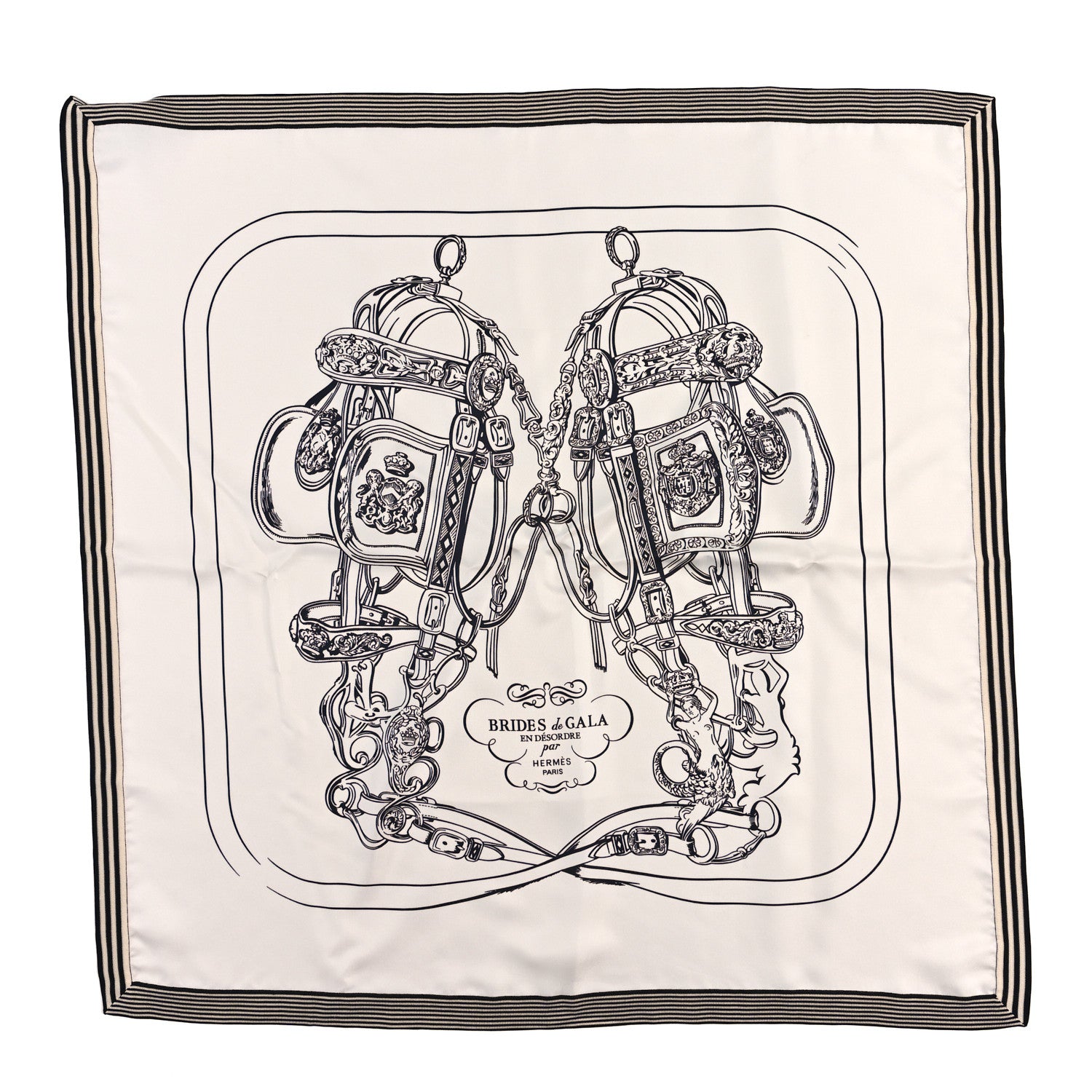 Hermes Silk Brides De Gala Brode Scarf 90 White Black 1 of 3