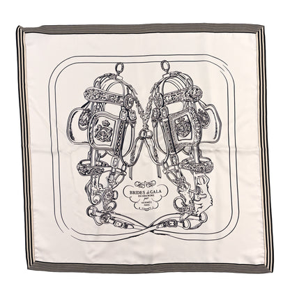 Hermes Silk Brides De Gala Brode Scarf 90 White Black 1 of 3