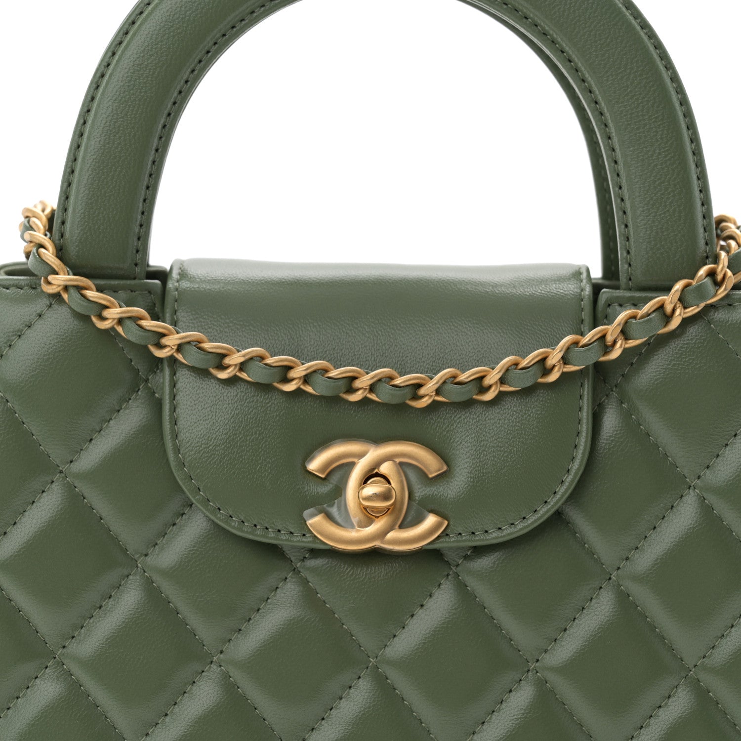 Chanel Shiny Aged Calfskin Quilted Nano Kelly Shopper Khaki 8 of 10