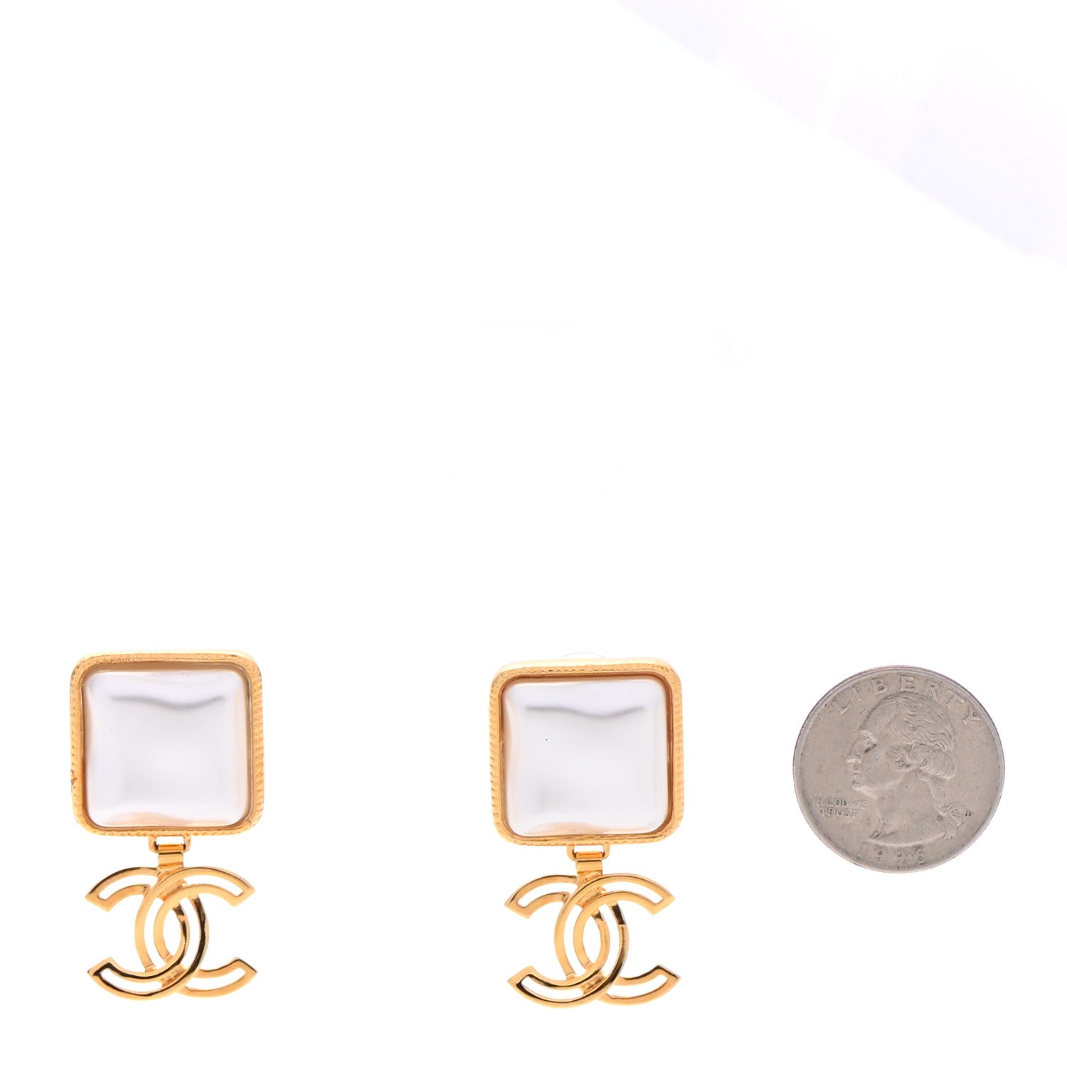 Chanel Metal Pearl Obazine CC Drop Earrings Gold 2 of 5