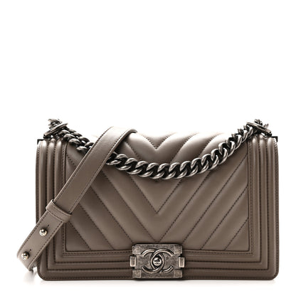 Chanel Calfskin Chevron Quilted Medium Boy Flap Grey 1 of 10