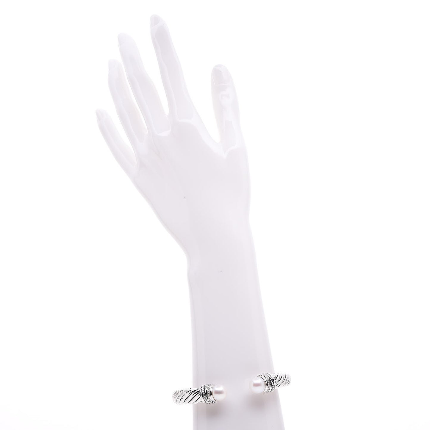 Sterling Silver Diamond Pearl 10mm Crossover Hinge Bracelet