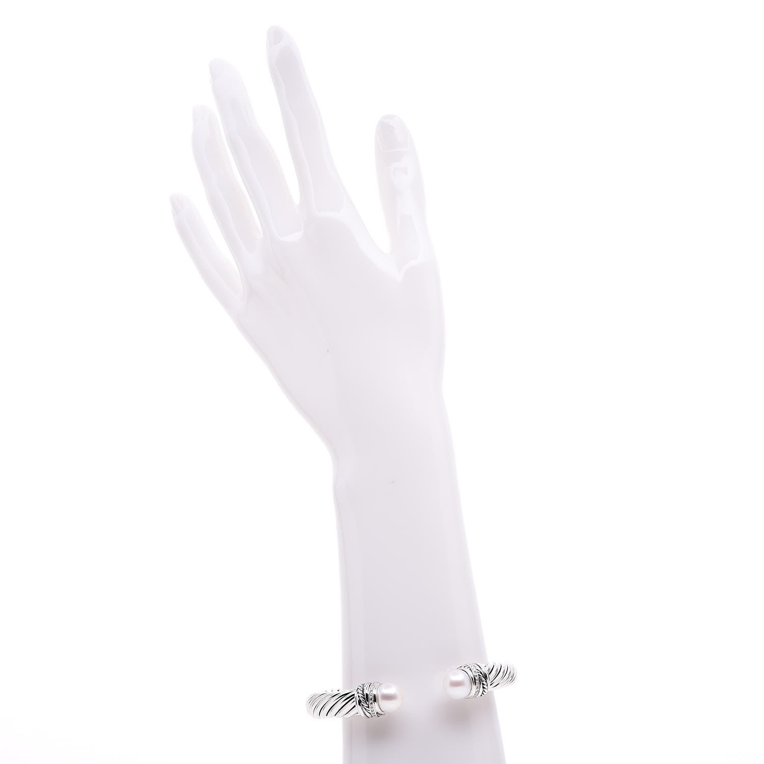 David Yurman Sterling Silver Diamond Pearl 10mm Crossover Hinge Bracelet 6 of 6