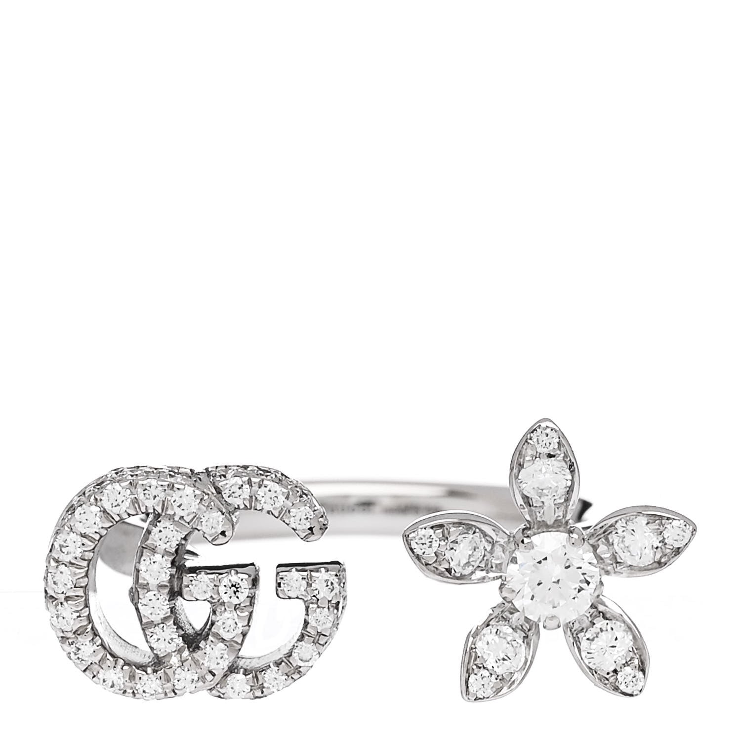 Gucci 18K White Gold Diamond Flora GG Open Ring 49 5 1 of 7