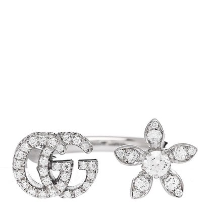 Gucci 18K White Gold Diamond Flora GG Open Ring 49 5 1 of 7
