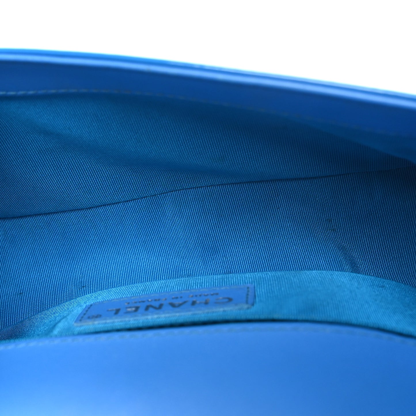 Patent Calfskin Quilted Small Boy Flap Blue