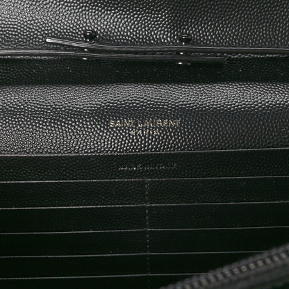 Saint Laurent Grain De Poudre Matelasse Chevron Monogram Monochrome Chain Wallet Black 6 of 10