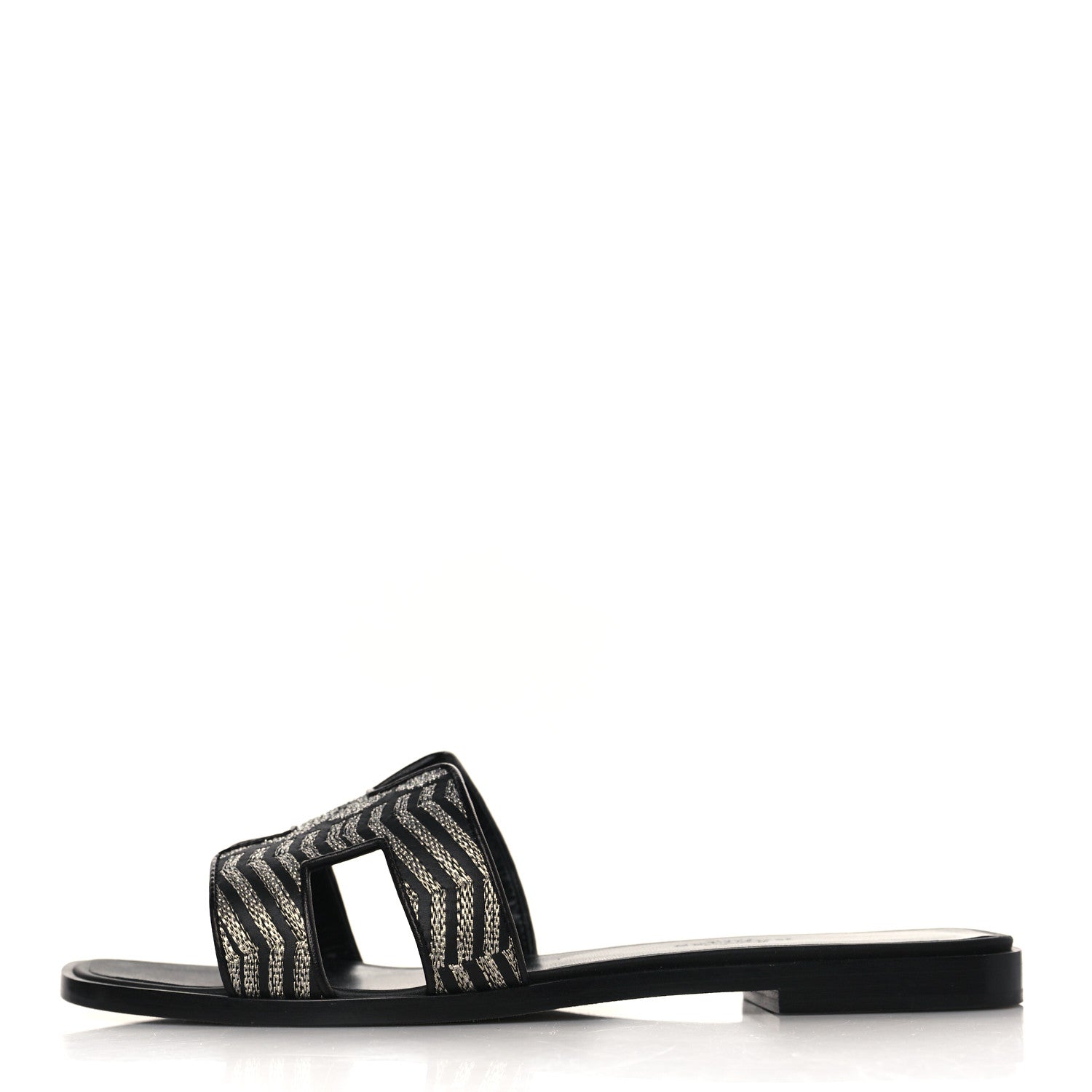 Hermes Calfskin Brode Oran Sandals 36.5 Black Argent 1 of 8