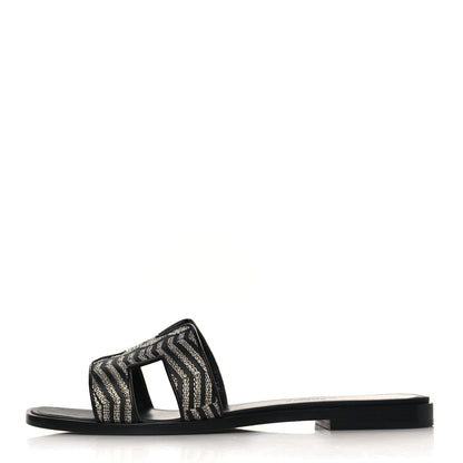 Hermes Calfskin Brode Oran Sandals 36.5 Black Argent 1 of 8