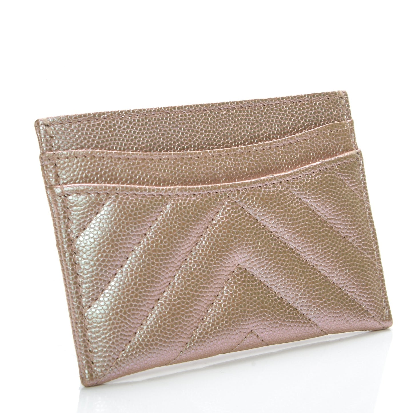 Metallic Caviar Chevron Quilted Card Holder Light Gold