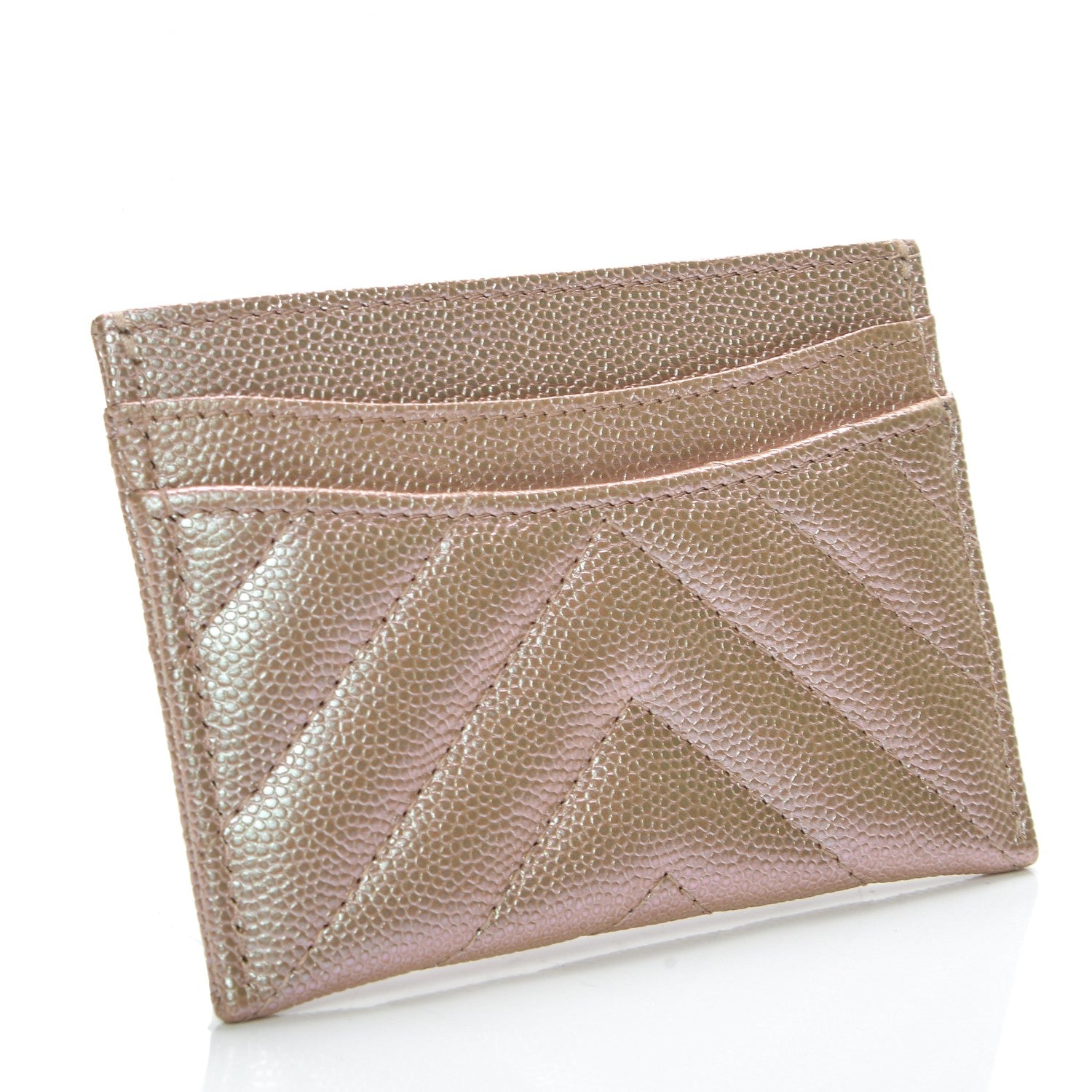 Chanel Metallic Caviar Chevron Quilted Card Holder Light Gold 3 of 6