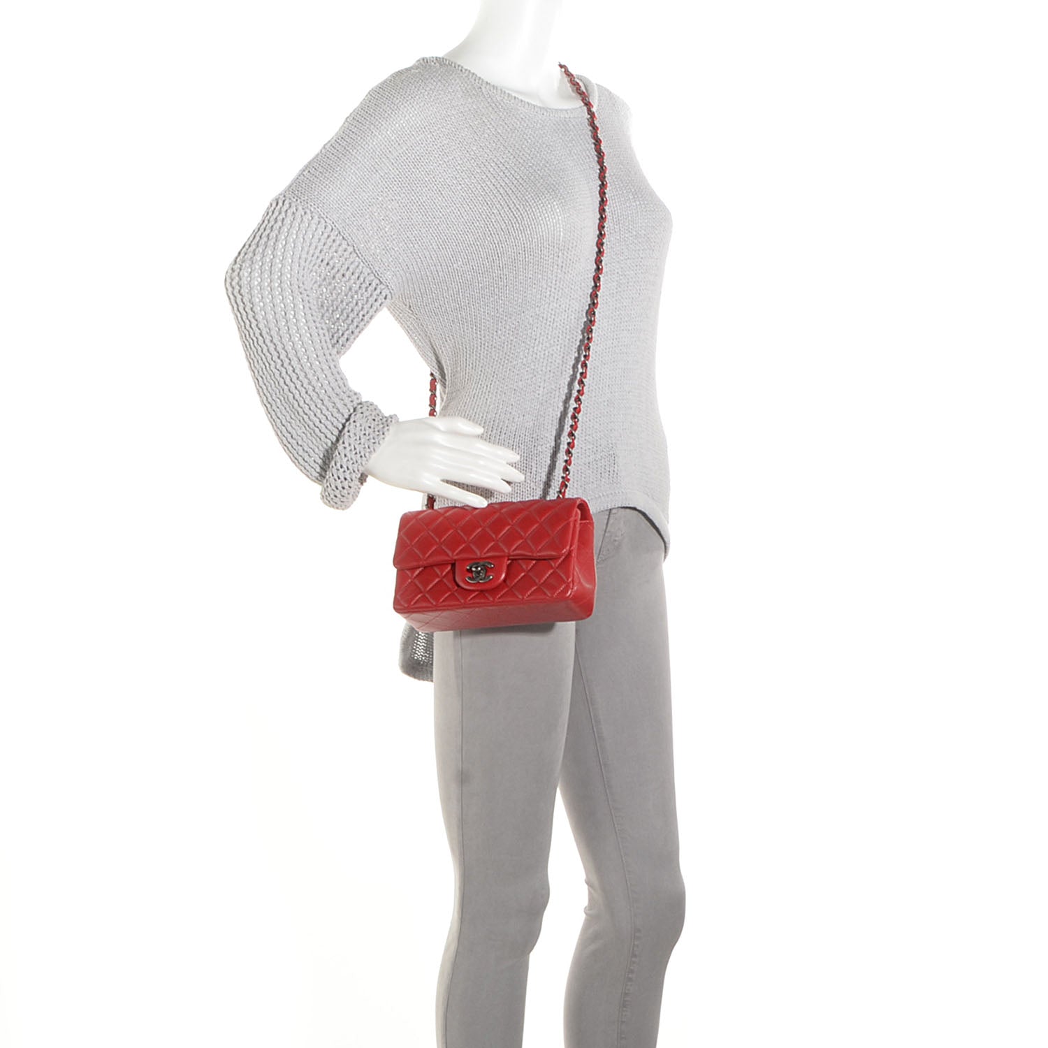 Chanel Lambskin Quilted Mini Rectangular Flap Red 2 of 9