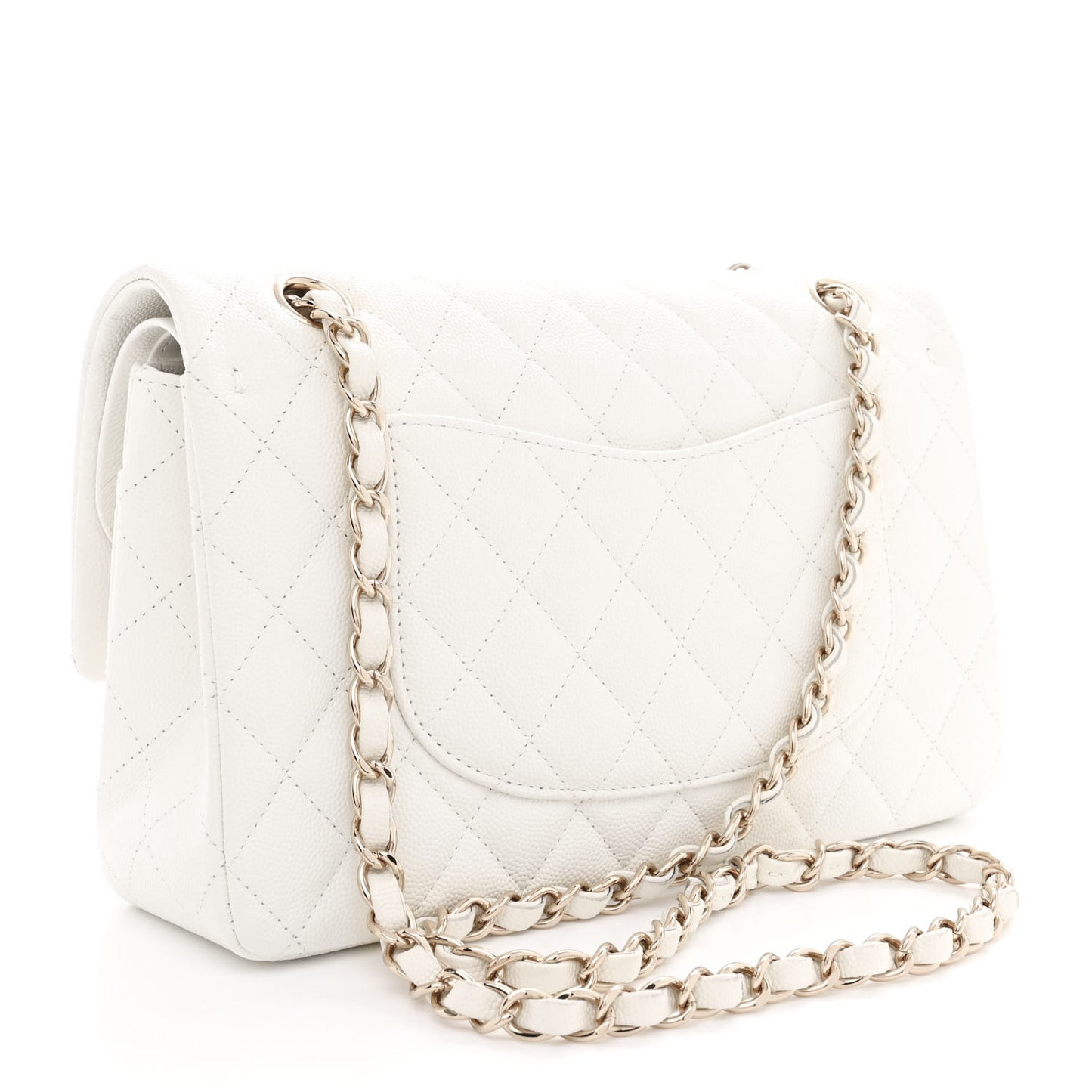 Caviar Quilted Medium Double Flap White