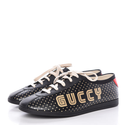 Gucci X SEGA Calfskin GUCCY Stars Mens Falacer Sneakers 7.5 Black 3 of 9