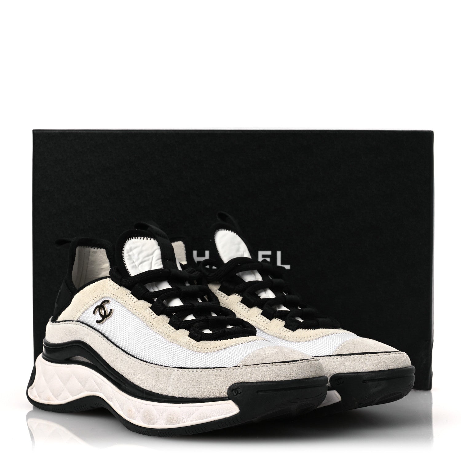 Chanel Velvet Calfskin Mixed Fibers CC Sneakers 38 Ivory Black 11 of 11