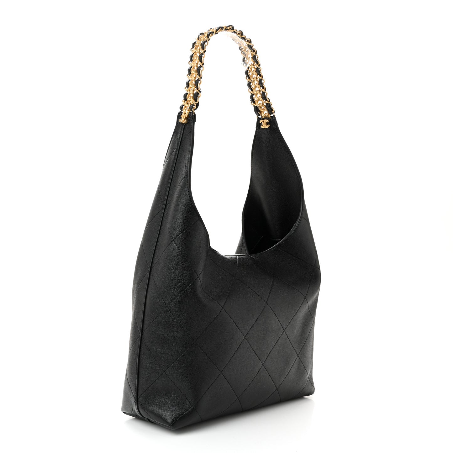 Shiny Lambskin Quilted Medium Hobo Black