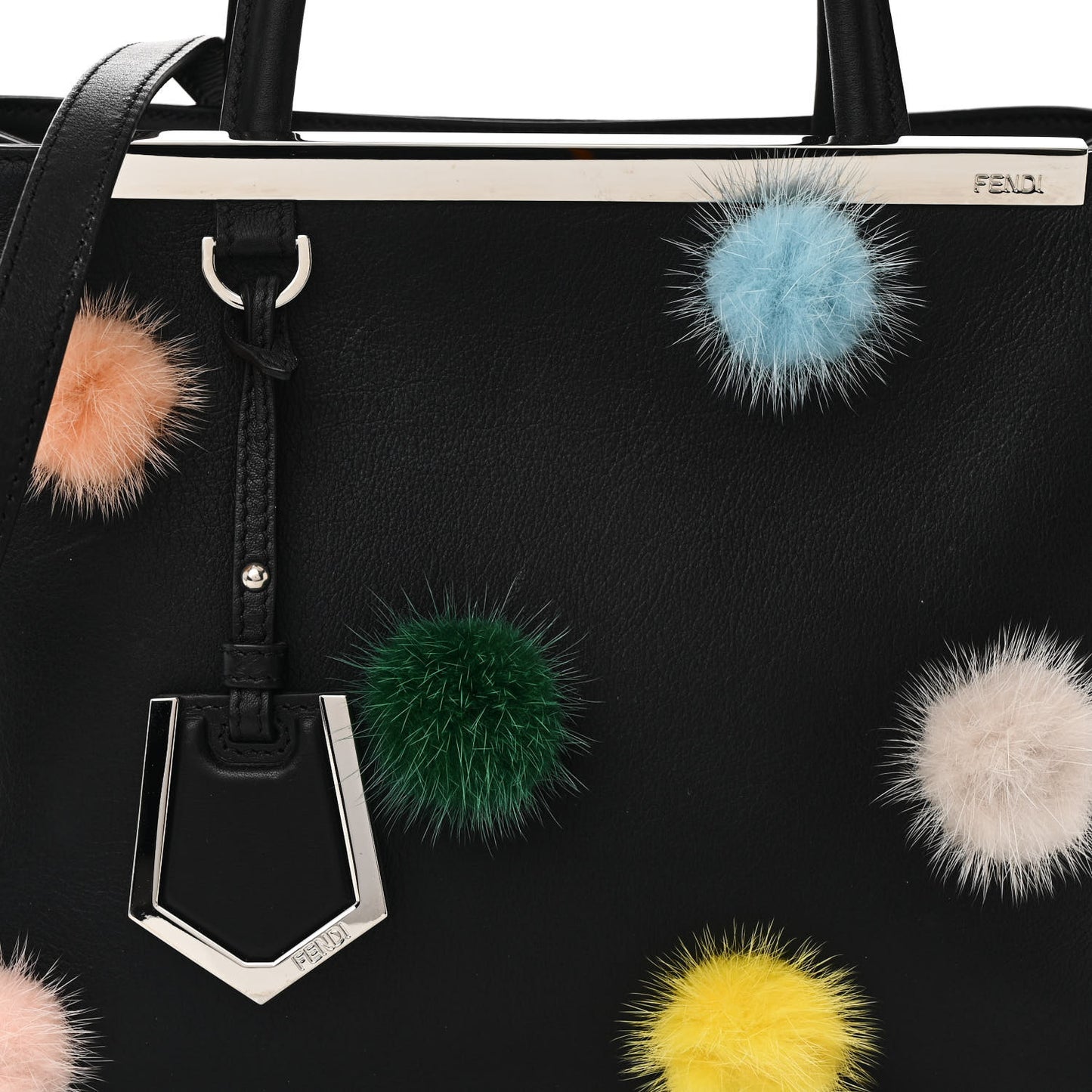 Vitello Dolce Mink Fur Pom Pom Petite 2Jours Tote Black Multicolor