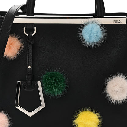 Fendi Vitello Dolce Mink Fur Pom Pom Petite 2Jours Tote Black Multicolor 7 of 9
