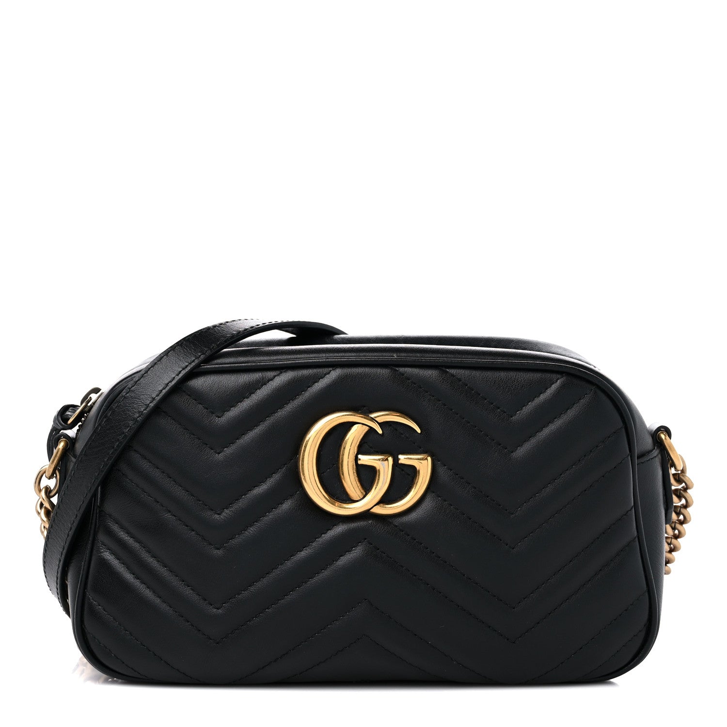 Gucci Calfskin Matelasse Small GG Marmont Chain Shoulder Bag Black 1 of 15