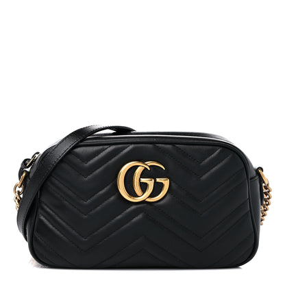 Gucci Calfskin Matelasse Small GG Marmont Chain Shoulder Bag Black 1 of 15