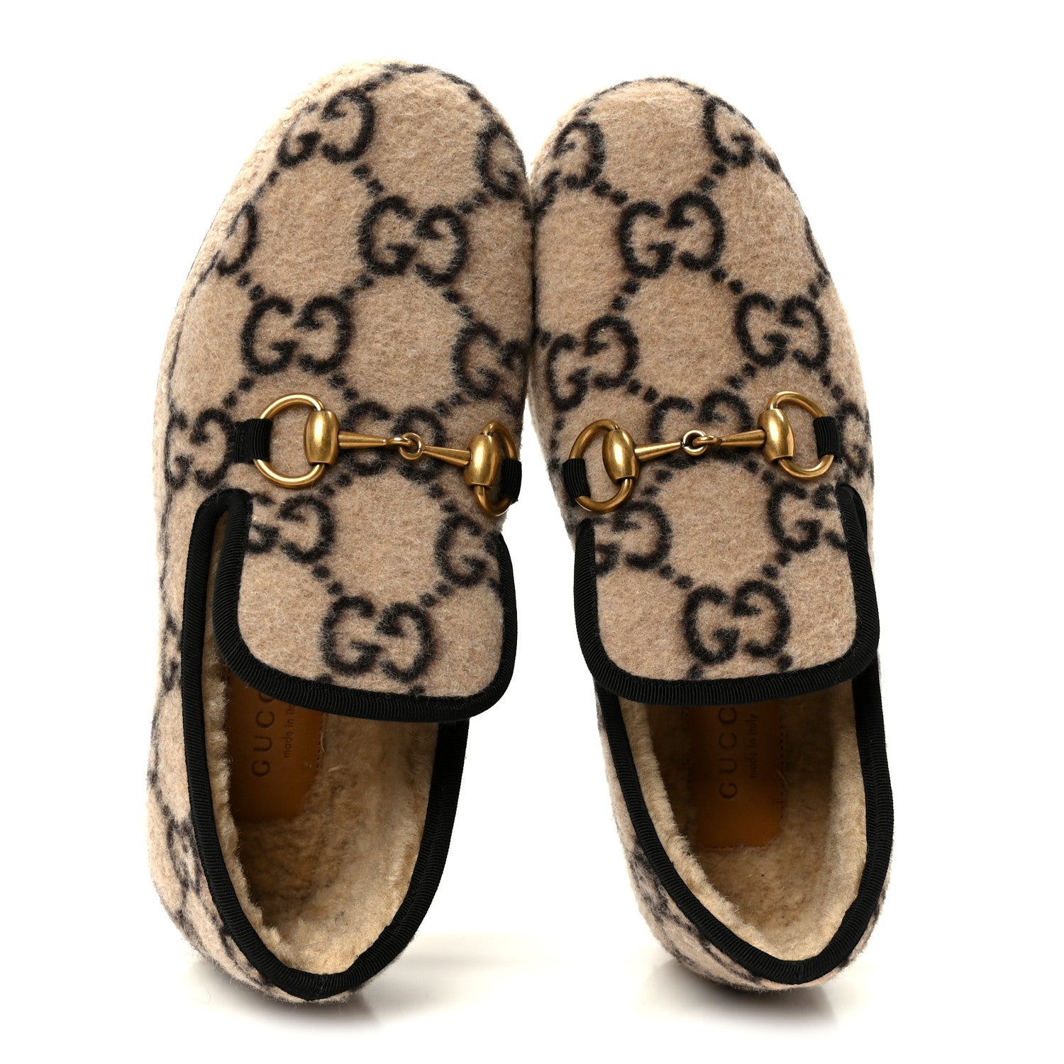 Gucci Covered Wool GG Monogram Womens Fria Horsebit Loafers 35.5 Beige Ebony Black Butterscotch 2 of 10