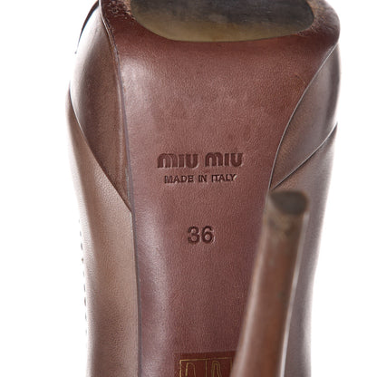 Miu Miu Washed Nappa Bow Peep Toe Pumps 36 Dark Rose 11 of 16