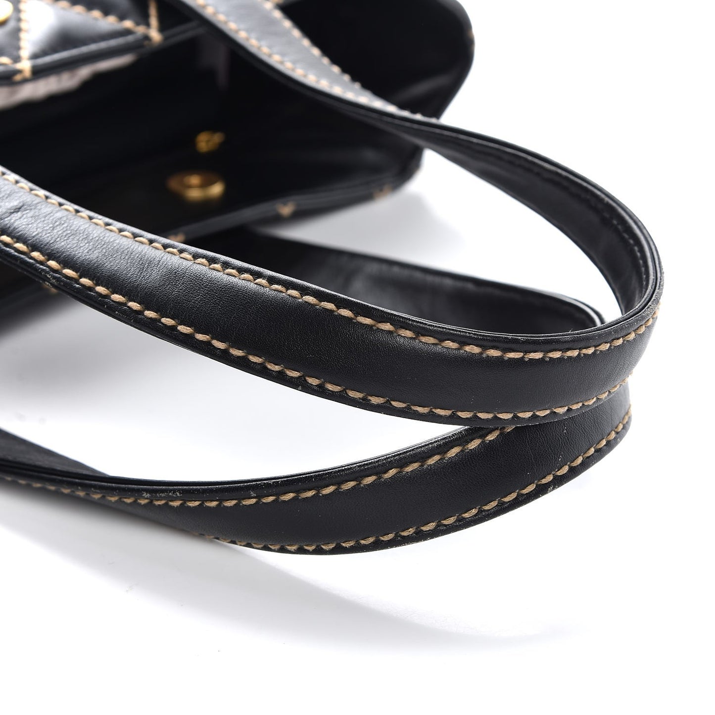 Calfskin Contrast Stitch Surpique Tote Black