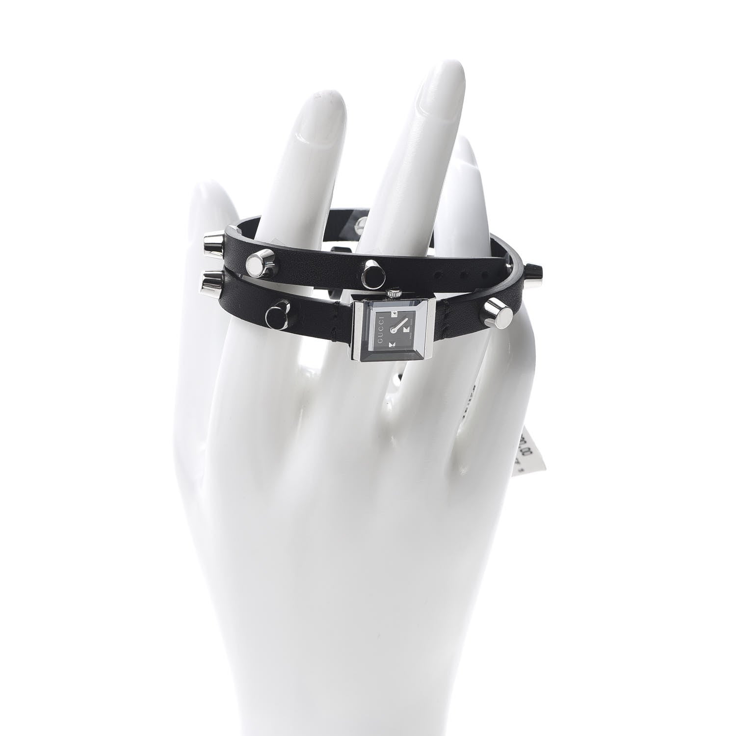 Gucci Stainless Steel Calfskin 14mm G-Frame Square Double Wrap Stud Quartz Watch Black 2 of 6