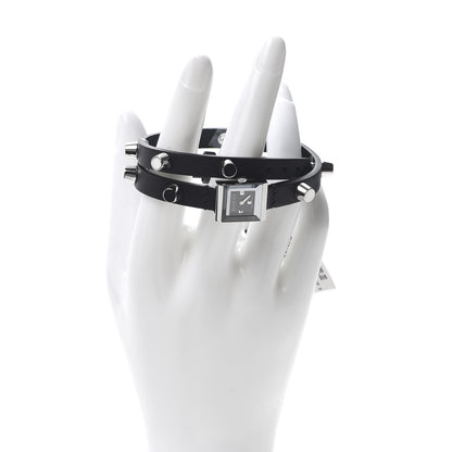 Gucci Stainless Steel Calfskin 14mm G-Frame Square Double Wrap Stud Quartz Watch Black 2 of 6