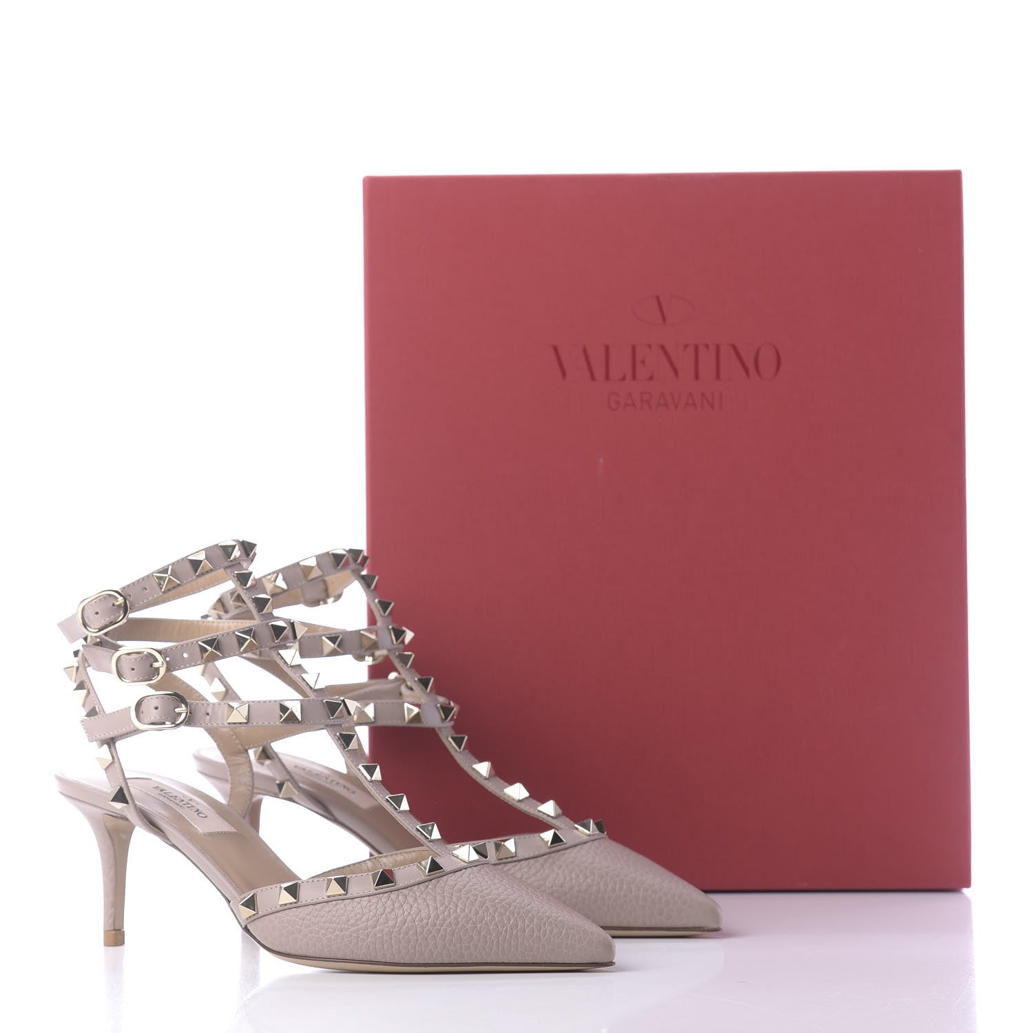Valentino Garavani Pebbled Calfskin Rockstud Ankle Strap 65mm Pumps 36 Poudre 11 of 11