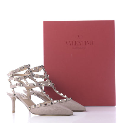 Valentino Garavani Pebbled Calfskin Rockstud Ankle Strap 65mm Pumps 36 Poudre 11 of 11