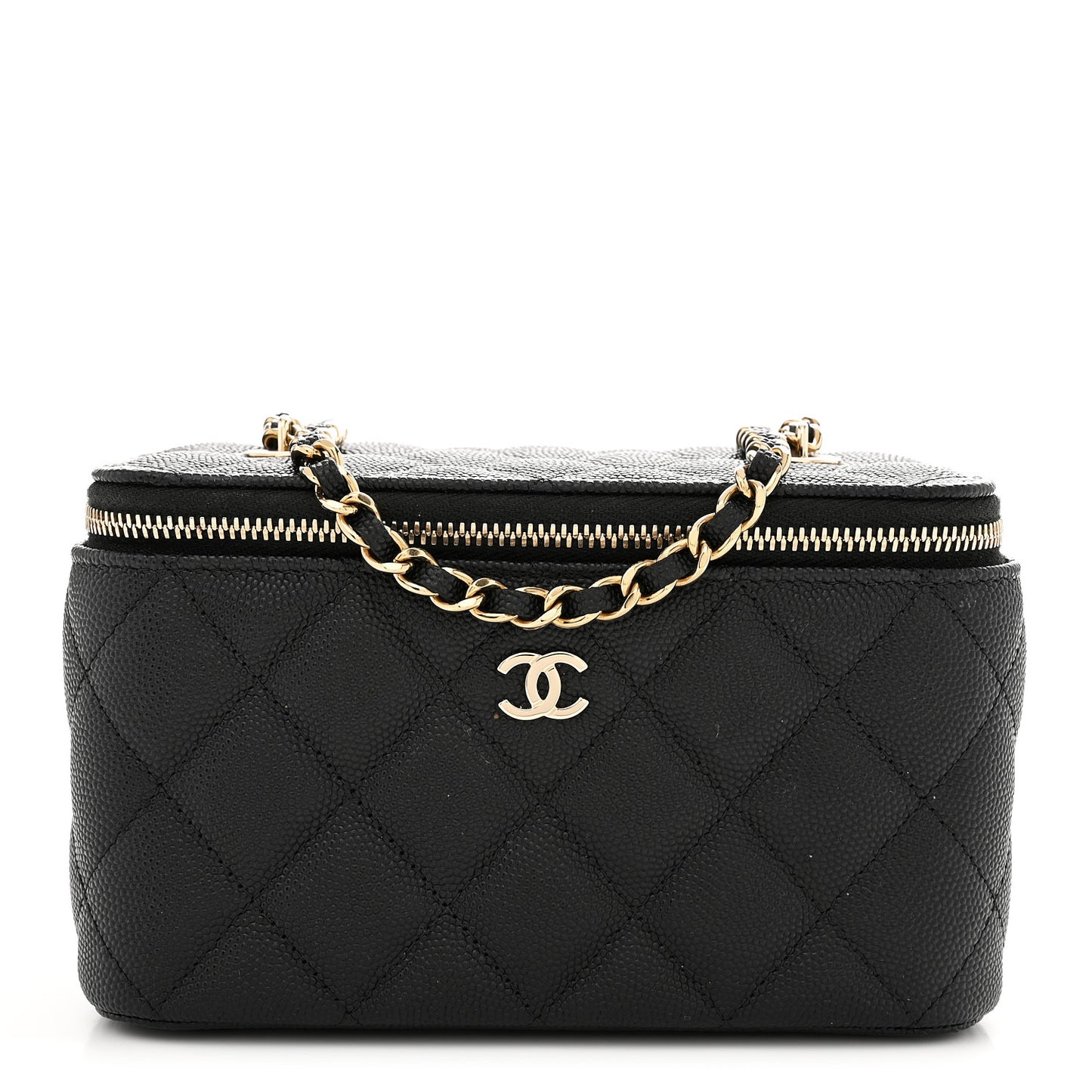 Caviar Quilted Small Tiny CC Vanity Case With Chain Black