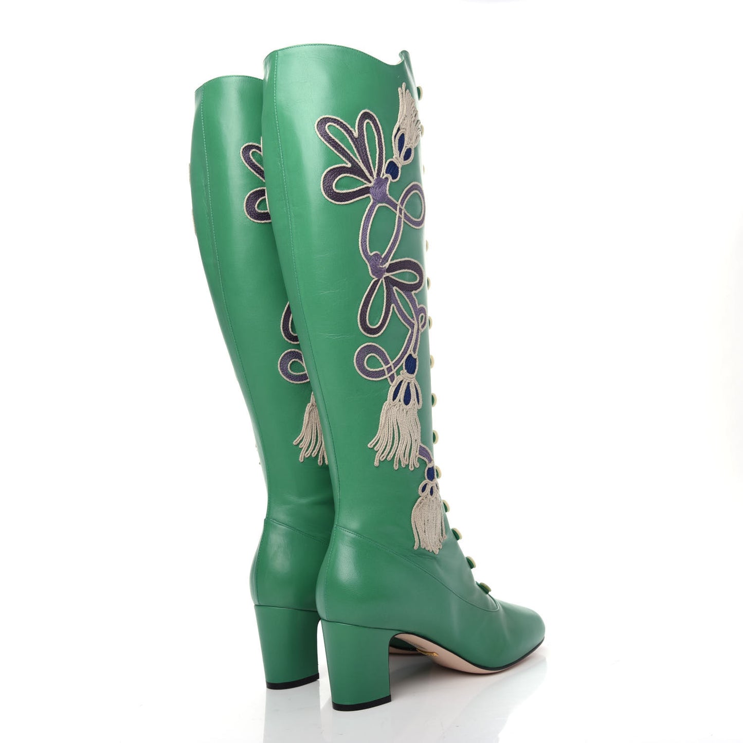 Calfskin Embroidered Amaya Knee High Boots 39 New Shamarock