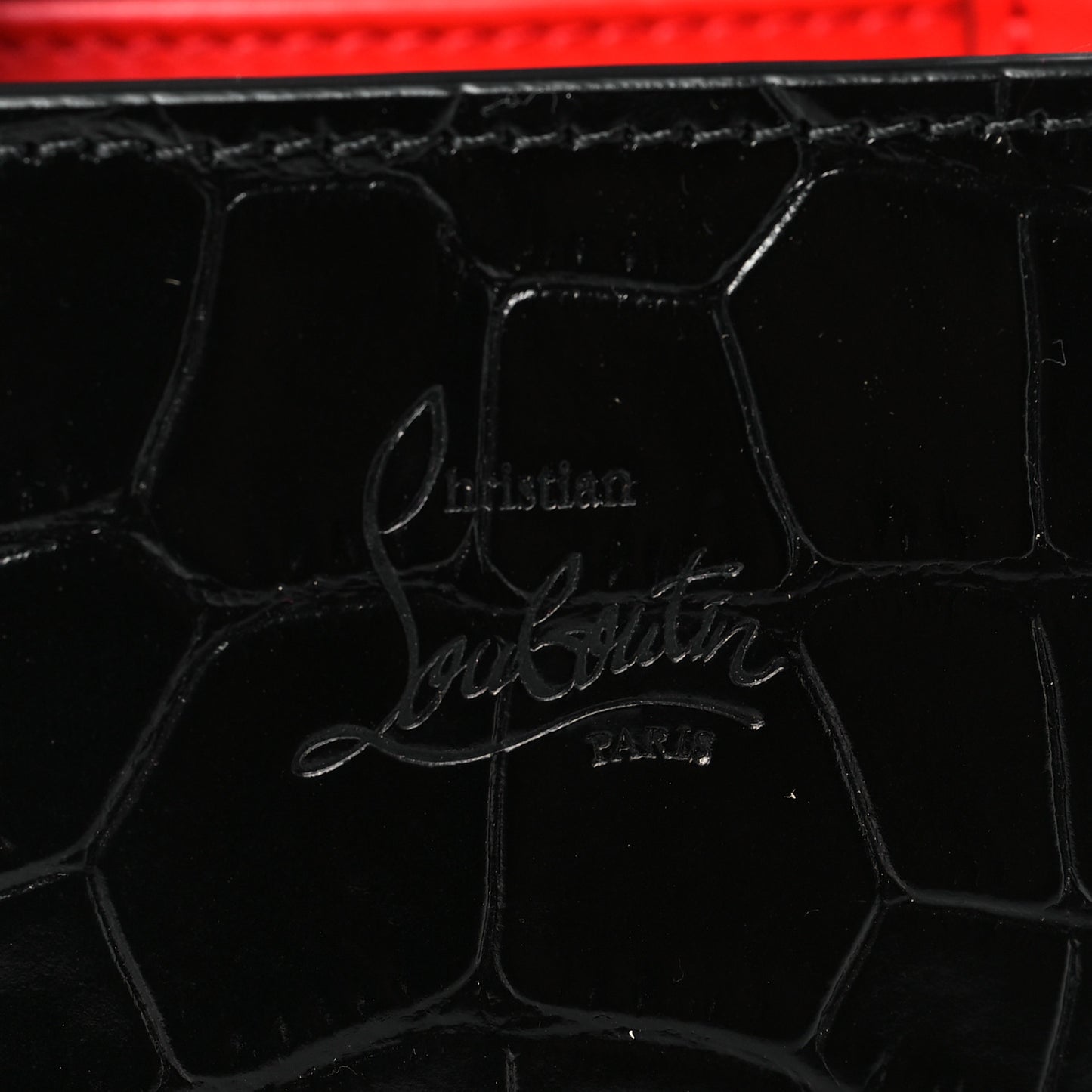 Crocodile Embossed Calfskin Spikes Loubinthesky Paloma Crossbody Phone Case Black