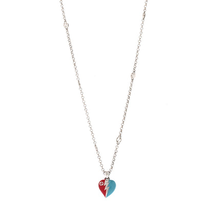 Gucci Metal Enamel Interlocking G Heart Lightning Charm Necklace Red Blue 1 of 7