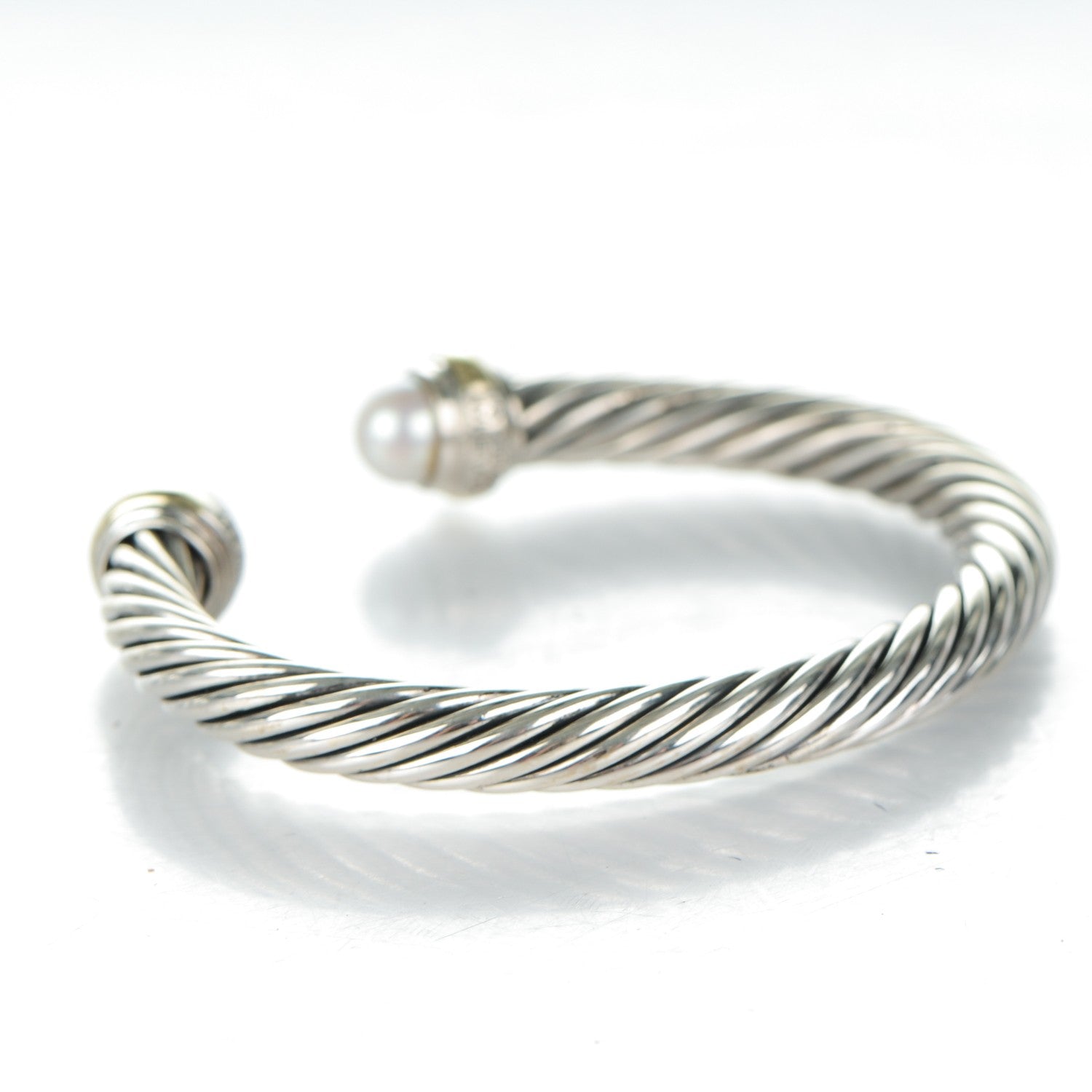 David Yurman Sterling Silver 14K Yellow Gold Pearl 7mm Cable Classics Bracelet 3 of 5