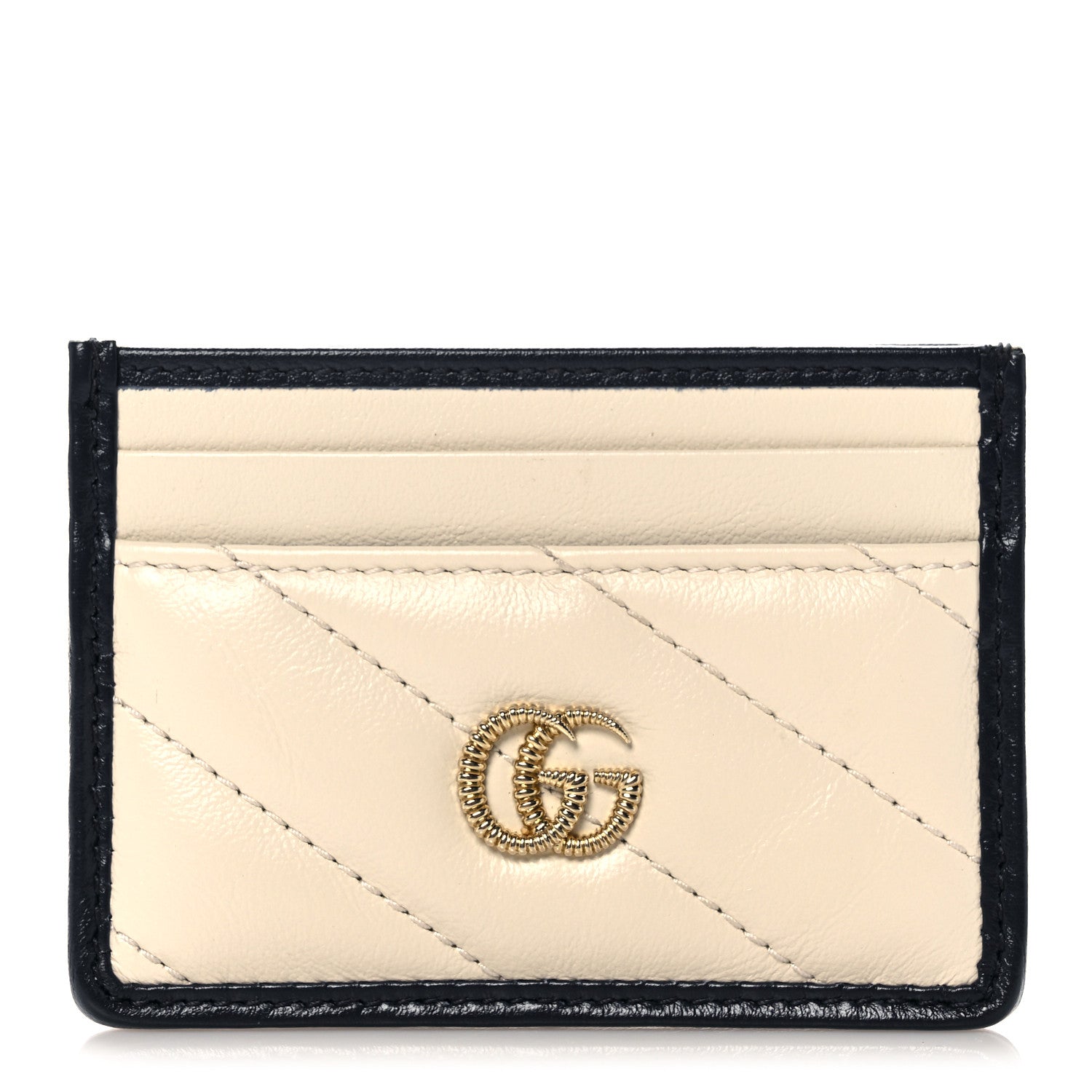 Gucci Vintage Effect Calfskin Matelasse Diagonal Torchon GG Marmont Card Holder White Blue Agata 1 of 6