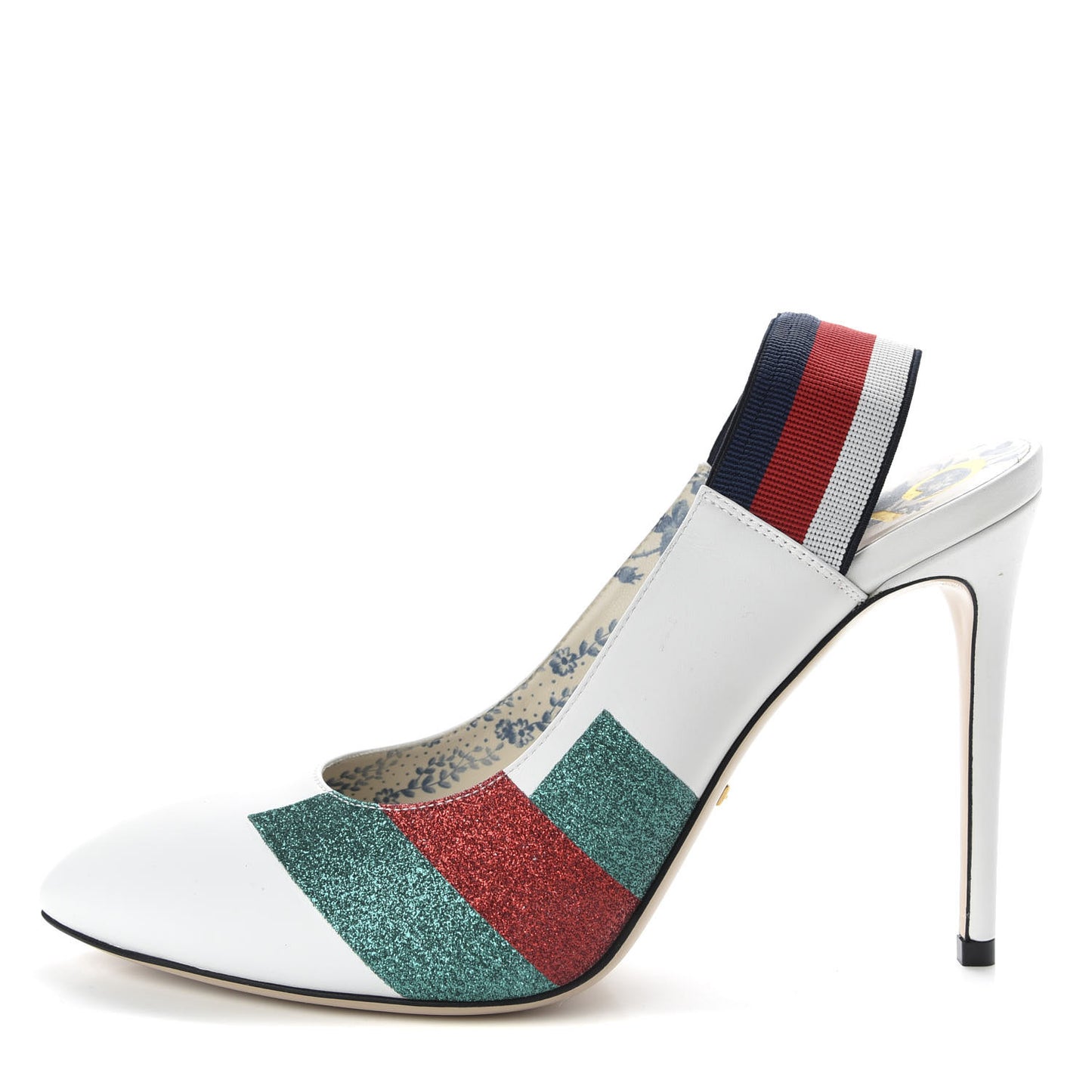 Calfskin Glitter Web High Heel Slingback Pumps 40.5 White