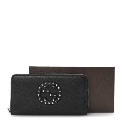 Gucci Pebbled Calfskin Studded Soho Zip Around Wallet Black 7 of 7