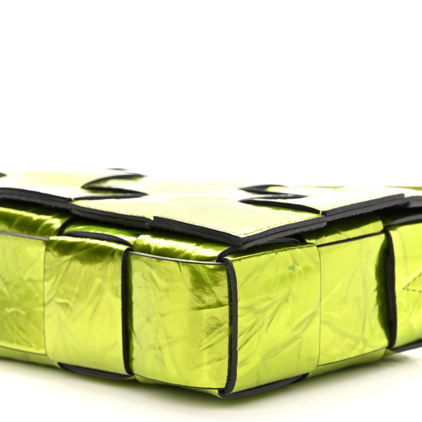 Metallic Crushed Calfskin Maxi Intrecciato Cassette Crossbody Bag Chlorophyll
