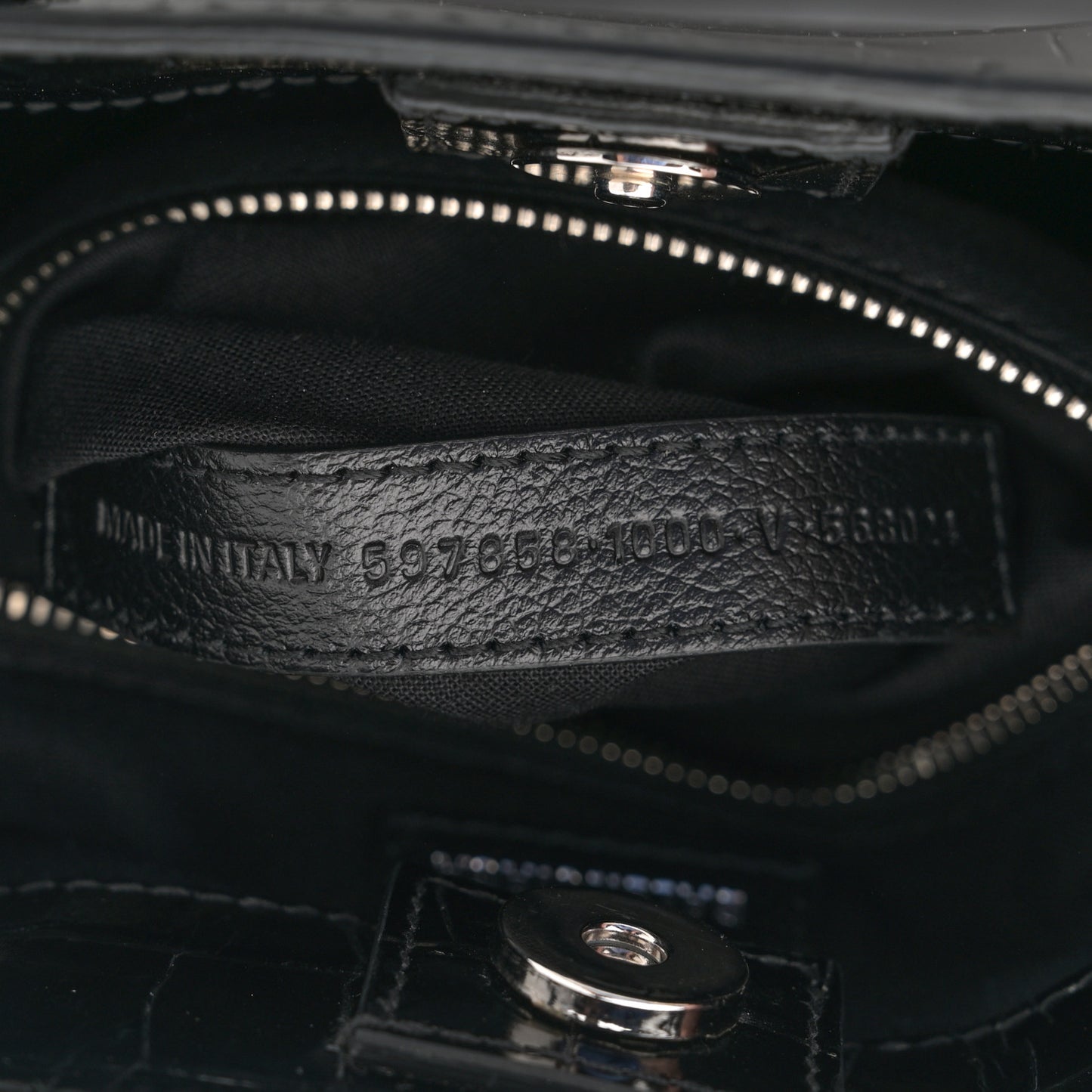 Shiny Calfskin Logo Crocodile Embossed North South Shopper Tote XXS Black White